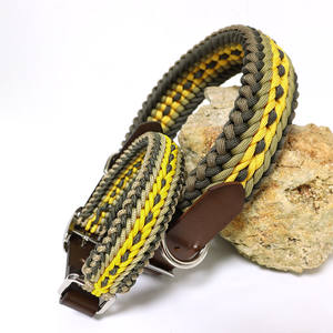 Handgemaakte Luxe Halsband Voor Kleine Grote Rassen Geel Paracord Gepersonaliseerde Kenmerken Lederen Materiaal Voor Het Trainen Van Huisdier Halsband - Product Image 1
