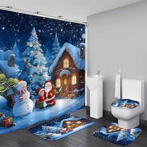 Rideau de Douche en Polyester Imprimé Numérique Motif Noël Bonhomme de Neige Renne Sapin Imperméable Moderne Vente en Gros - Product Image 2
