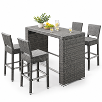Ensemble de table de bar en rotin PE d'extérieur, 4 places, ensemble de table haute en osier, résistant aux intempéries, pour patio, jardin, balcon, mobilier de bar