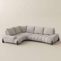 Canapé modulaire incurvé FERLY Cloud Like, avec coussins profonds réglables, en tissu, en forme de L, avec pieds en bois massif