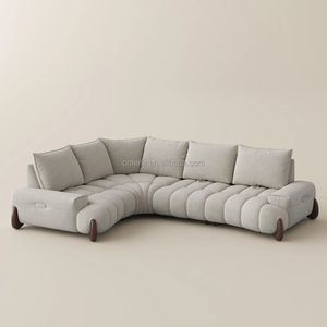 <span class=keywords><strong>Divano</strong></span> Componibile Curvo FERLY Cloud Like, Cuscini Profondi Regolabili, <span class=keywords><strong>Divano</strong></span> Angolare a L in Tessuto con Gambe in Legno Massello - Product Image 5