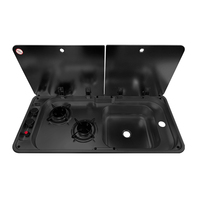 Combo de Fregadero y Estufa para RV JDA, Estufa de Gas de 2 Quemadores, Acero Inoxidable 304, Tapa de Vidrio Nano, 780x360mm, para Caravana, Autocaravana, Barco, GLP