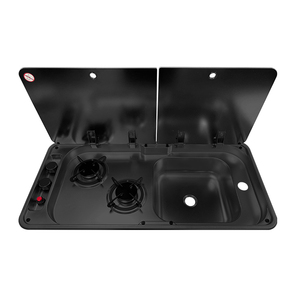 Ensemble évier et cuisinière JDA RV, 2 brûleurs à gaz, plaque de cuisson en acier inoxydable 304, couvercle en verre nano, 780x360mm, pour caravane, <span class=keywords><strong>camping</strong></span>-<span class=keywords><strong>car</strong></span>, bateau, GPL - Product Image 1