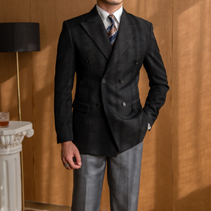 Veste de <span class=keywords><strong>costume</strong></span> rétro décontractée britannique sur mesure, couleur unie, double boutonnage, coupe ajustée pour <span class=keywords><strong>homme</strong></span> - Product Image 1