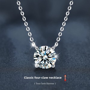 S925 sterling bạc của phụ nữ moissanite Vòng cổ cổ điển Bốn móng vuốt mặt dây chuyền xương đòn phát sóng trực tiếp phong cách nóng đơn giản - Product Image 5