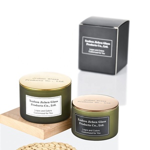 Pot <span class=keywords><strong>à</strong></span> bougie en verre givré vert <span class=keywords><strong>à</strong></span> large ouverture avec couvercle en bois, 3 mèches, idéal <span class=keywords><strong>pour</strong></span> la fabrication de bougies de luxe - Product Image 3