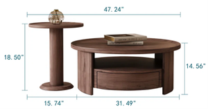 Lineage Modern Farmhouse Table basse ronde Ensemble de 2 tables gigognes en bois massif avec rangement caché Décor de salon extensible - Product Image 4