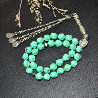 Bracelet chapelet islamique taille diamant turquoise perles de pierre hautement polies avec accessoires en acier inoxydable perles de prière musulmanes