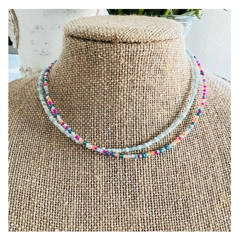 Dainty Summer Jewelry Seed Bead Choker Necklaces, Bohemian Multicolored Rainbow Beaded Necklace Gift for Best Friend