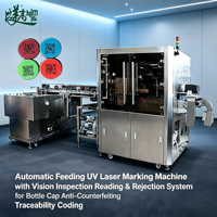 Système de marquage laser UV pour bouchons de bouteilles avec alimentation automatique, codage de données variables, inspection visuelle, mécanisme d'éjection et traçabilité QR