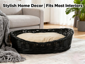 <span class=keywords><strong>Panier</strong></span> rond pour animaux de compagnie en rotin noir tissé à la main de qualité supérieure avec coussin amovible en <span class=keywords><strong>beige</strong></span> doux pour chats, chiens, petits animaux de compagnie, naturel - Product Image 3