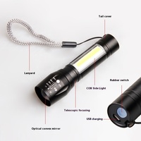 Mini lampe de poche LED en alliage d'aluminium rechargeable Projecteur portable à forte lumière Mise au point télescopique réglable pour le ménage