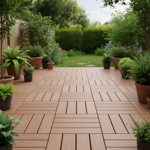 WPC Decking <b>Tiles</b> 11.8x11.8 In Light Brown <b>Interlocking</b> Outdoor Floor <b>Tiles</b> Deep Embossed Rustic Design - Product Image 2