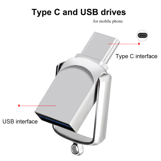 Mini Metal USB Flash Drive TYPE-C 2 in 1 Pen Drive Custom logo Memory Stick 128GB 64GB 32GB 16GB 8GB Pendrive Rotatable U Disk