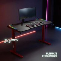 Bureau d'ordinateur de jeu AOR avec éclairage RGB, porte-gobelet, plateau pour écouteurs, bureau en bois et fibre de carbone, vente en gros d'usine