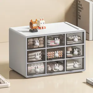 Einteilige 9 Quadrate klare Schubladen Schmuck Zubehör Desktop Organizer Aufbewahrung sbox mit Cartoon-Griff