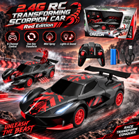 Voiture télécommandée 2,4 GHz 6 canaux 1:16 Scorpion transformable avec fonction de fumée, éclairage et son, véhicule RC acrobatique à l'échelle 1/16 pour enfants