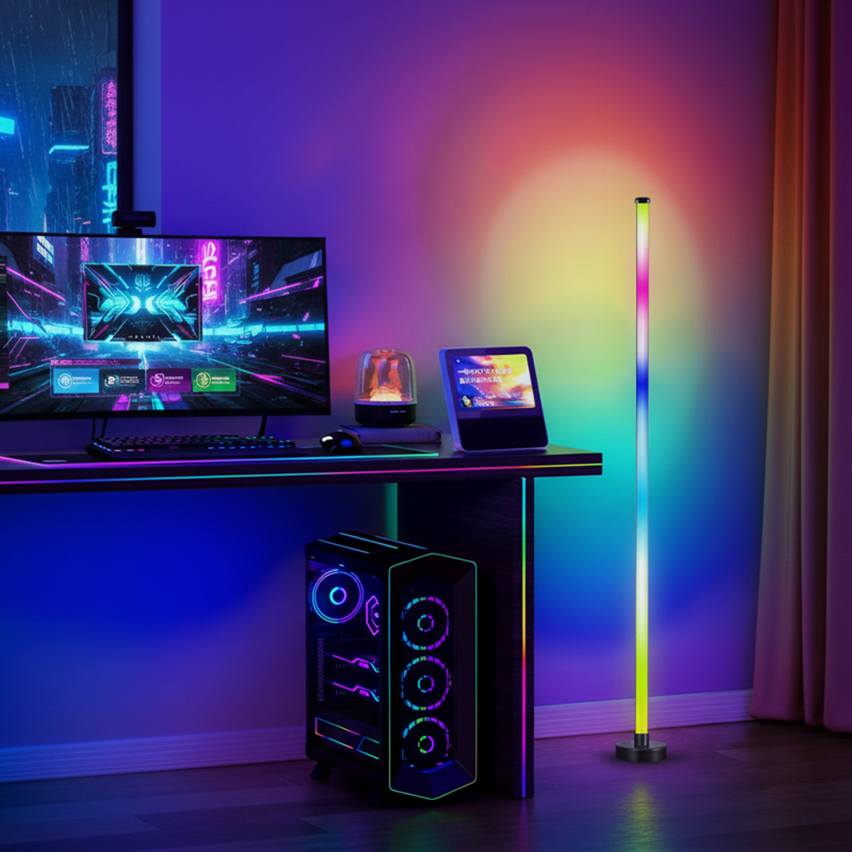 120cm Smart RGB LED Floor Lamp | APP &amp; Remote Control Color Changing Corner Standing Light for Living Room, Bedroom &amp; Gaming Room