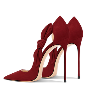 Escarpins à talons hauts grande taille 47 pour femme, à nœud, à enfiler, à découpe latérale, à talon aiguille, respirants, pour pieds larges, en daim, pour l'été, l'automne et les soirées - Product Image 2