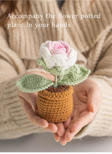 Luckykoo Mini Fleurs au <span class=keywords><strong>Crochet</strong></span> Personnalisées en Pot, Composition Florale Faite Main, Décoration de Bureau et d'Intérieur, Commande en Gros - Product Image 3
