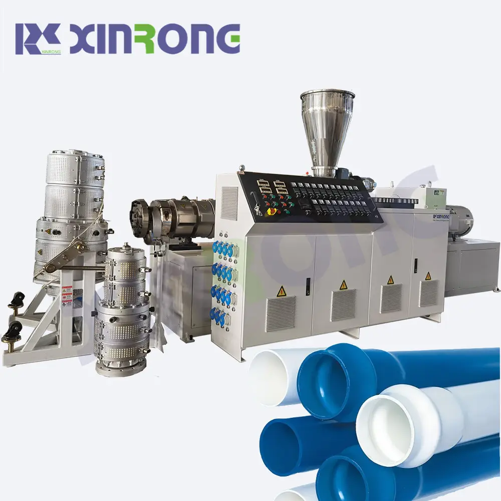 Linha de extrusora para máquina extrusora de PVC, tubos de drenagem para processo de extrusão completa Xinrongplas