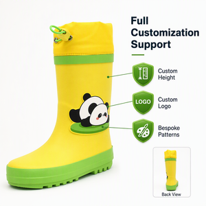 Bottes <span class=keywords><strong>de</strong></span> <span class=keywords><strong>pluie</strong></span> pour enfants en caoutchouc naturel 100% écologique, col à cordon, imprimé panda, imperméables, bottes Wellington pour filles - Product Image 2