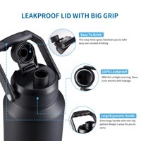 Bouteille d'eau isotherme personnalisée noire en acier inoxydable de 64 oz et 128 oz pour le sport et les activités de plein air, avec poignée et sac