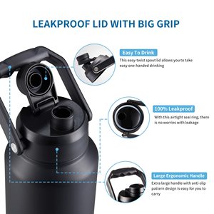 <span class=keywords><strong>Botella</strong></span> de Agua Deportiva Personalizada Negra de 64 oz/128 oz, de Acero Inoxidable, Sellada al Vacío, con Asa y Bolsa - Product Image 2