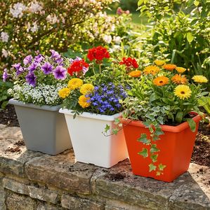 Pot de fleurs carré moderne en plastique PP, grande capacité, bac à plantes pour balcon, patio, aménagement extérieur, grande taille - Product Image 3