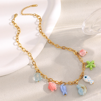 Pendentif en céramique coloré motif poisson marin, style européen et américain, en acier inoxydable plaqué or 18 carats, fait main, pour collier DIY