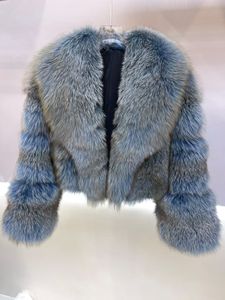 Veste en fourrure véritable pour femmes à col rabattu, veste courte en fourrure de renard d'île dorée naturelle, manteau à bulles - Product Image 1