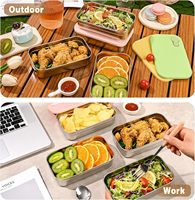 Boîtes de rangement pour aliments en acier inoxydable réutilisables de 22 oz, boîte à lunch, boîte à collation avec couvercles pour les voyages et le camping en plein air