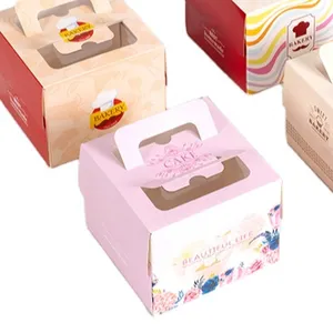 Wholesale High Quality Custom Logo And Size Colored Paper Cake Packaging Box With Handle And Transparent Window