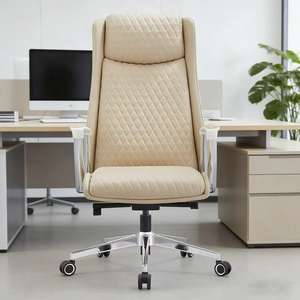 Chaise <span class=keywords><strong>de</strong></span> <span class=keywords><strong>bureau</strong></span> pivotante en cuir <span class=keywords><strong>de</strong></span> direction ergonomique moderne à dossier haut avec hauteur réglable - Product Image 4