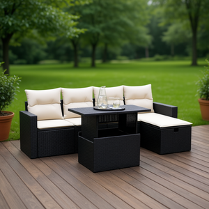 Adjustable Armrest Garden <b>Sofa</b> Set Black Pe <b>Rattan</b> Outdoor Furniture 4 Seater Contemporary Design - Product Image 3