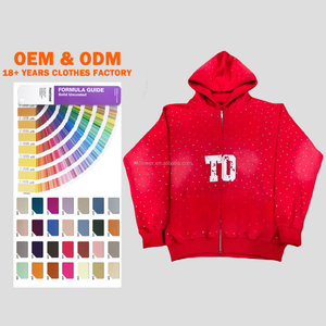 เสื้อฮู้ดดี้โลโก้แบบกำหนดเอง สไตล์ EDM แต่งคริสตัล ซันเฟด ฮู้ดดี้ทรงบานประดับคริสตัลแบบซ้อนกัน ฮู้ดดี้ฟอกสีแบบแอซิดวอชสำหรับผู้ชาย - Product Image 1