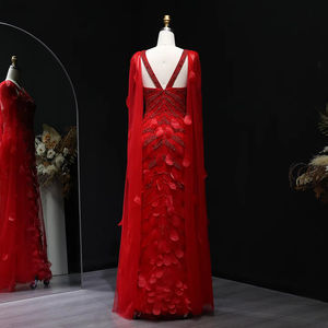 Jancember LSZ283 seksi kırmızı V boyun balo elbise pelerin ile 3D çiçek boncuklu kılıf kıyafeti - Product Image 2