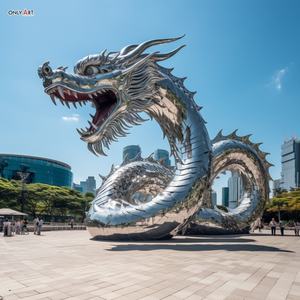 Ville extérieure personnalisée espace public décor métal 3D <span class=keywords><strong>miroir</strong></span> polonais Dragon chinois Statue grande en acier inoxydable Loong Statue Sculpture - Product Image 5