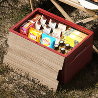 Boîte de rangement pliable en plastique portable Haogle, nouveau design, boîte pliable de camping avec couvercle en bois et poignée