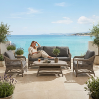 Ensemble de salon de jardin moderne en rotin 4 pièces avec structure en aluminium thermolaqué, tressage double en PE et table en verre trempé