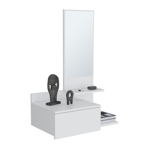 Mueble flotante para pasillo, 36.2 pulgadas de alto, 1 cajón, 3 estantes, 1 espejo, color blanco - Product Image 2