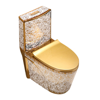 WC monobloc en céramique doré sur mesure, allongé, à double chasse, style moderne, avec couvercle en PP électroplaqué