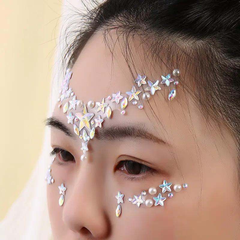Yıldız inci mermaid yüz jewels göz yüz vücut üzerinde sopa geçici dövme 3D kristal yüz taşlar parti sevinç makyaj