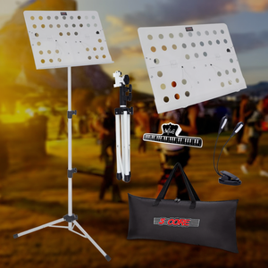 Soporte de música plegable portátil de 5 piezas, soporte de chapa de hierro, altura ajustable, con bolsa con clip para luz, para guitarristas - Product Image 2