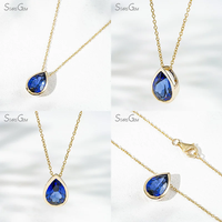 Starsgem 14K 10K Oro sólido 2CT Pera Cut Lab Rubí Colombiano Esmeralda Azul Zafiro Collar con colgante de piedras preciosas