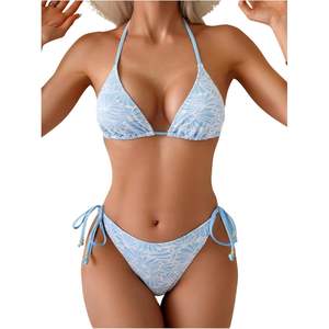 Ensemble de bikini personnalisé pour femme, maillot de bain deux pièces imprimé, triangle halter, string, extensible, à nouer sur les côtés - Product Image 1