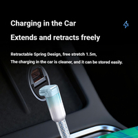 Câble de charge rapide et de données rétractable à angle droit Type-C Type-C, en PVC TPE nickelé, bleu transparent cristallin