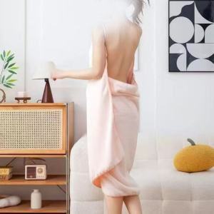 Vestido de <span class=keywords><strong>toalla</strong></span> de playa de baño usable sin espalda grueso con <span class=keywords><strong>tirantes</strong></span> absorbentes Súper suaves, falda de toallas envolvente - Product Image 6