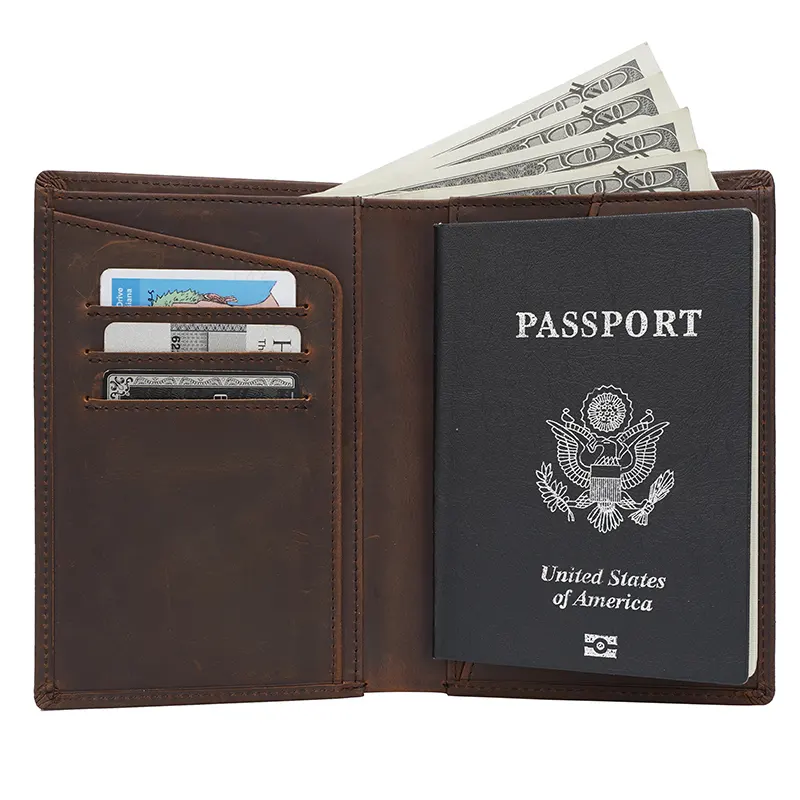 Tijding Vintage Custom Logo Rfid Blocking Real Leather Travel Passport Cover Bifold Lederen Paspoorthouder