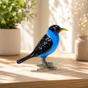 Figura de Pájaro Azul Hecha a Mano en Vidrio, Pico Amarillo, Cabeza Negra, Escultura de Animal, Adorno - Product Image 4